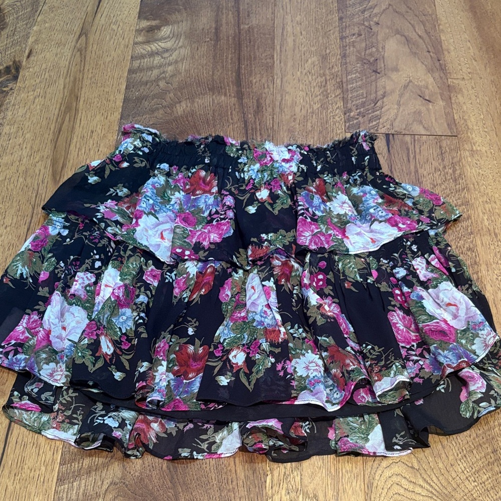 LoveShackFancy Woman’s Black and Pink Floral Skirt Size P